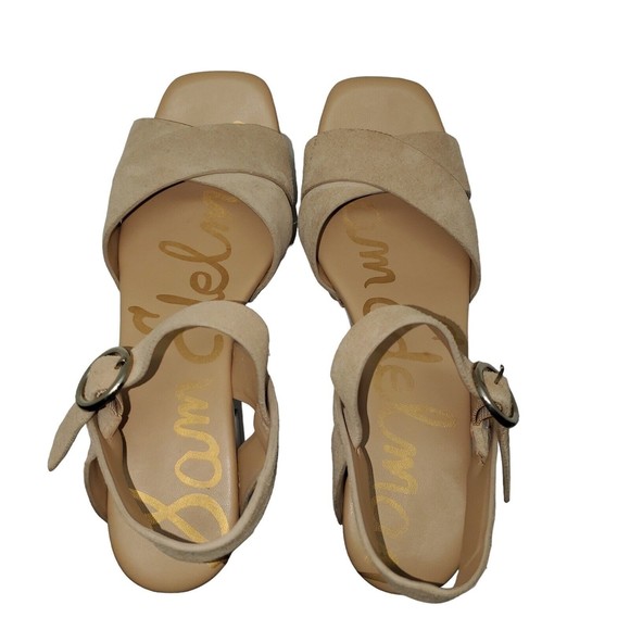 Sam Edelman Women’s Josefine Suede Tan Sandals Wooden Heel Size 6.5M - Picture 5 of 14